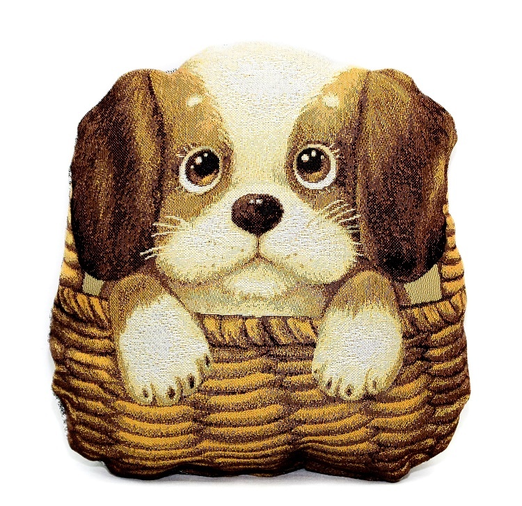 Собачка в лукошке - гобеленовая подушка-игрушка